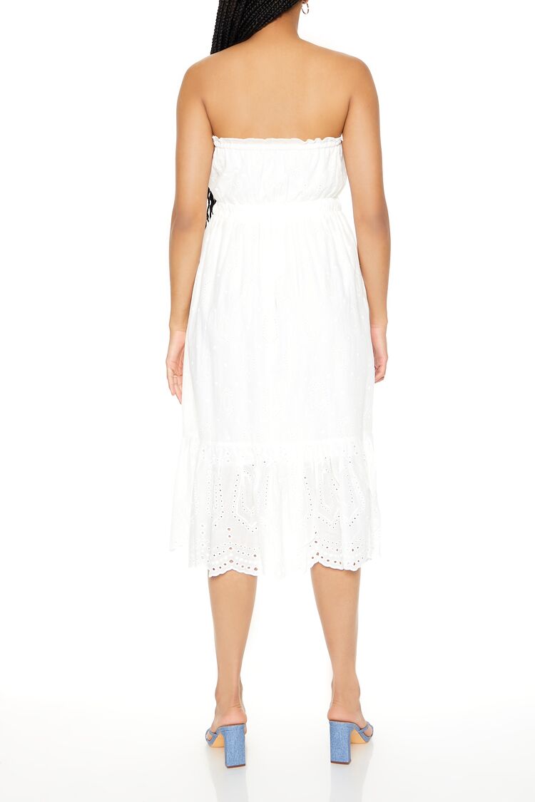 Strapless Eyelet Bow Midi Dress