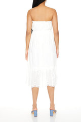Strapless Eyelet Bow Midi Dress