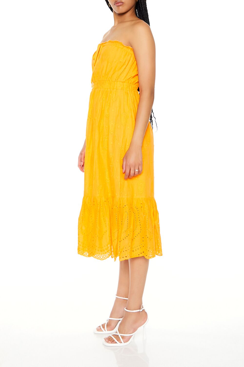 Strapless Eyelet Bow Midi Dress