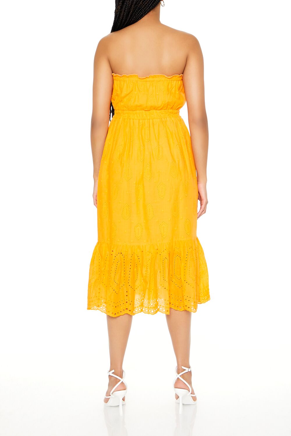 Strapless Eyelet Bow Midi Dress