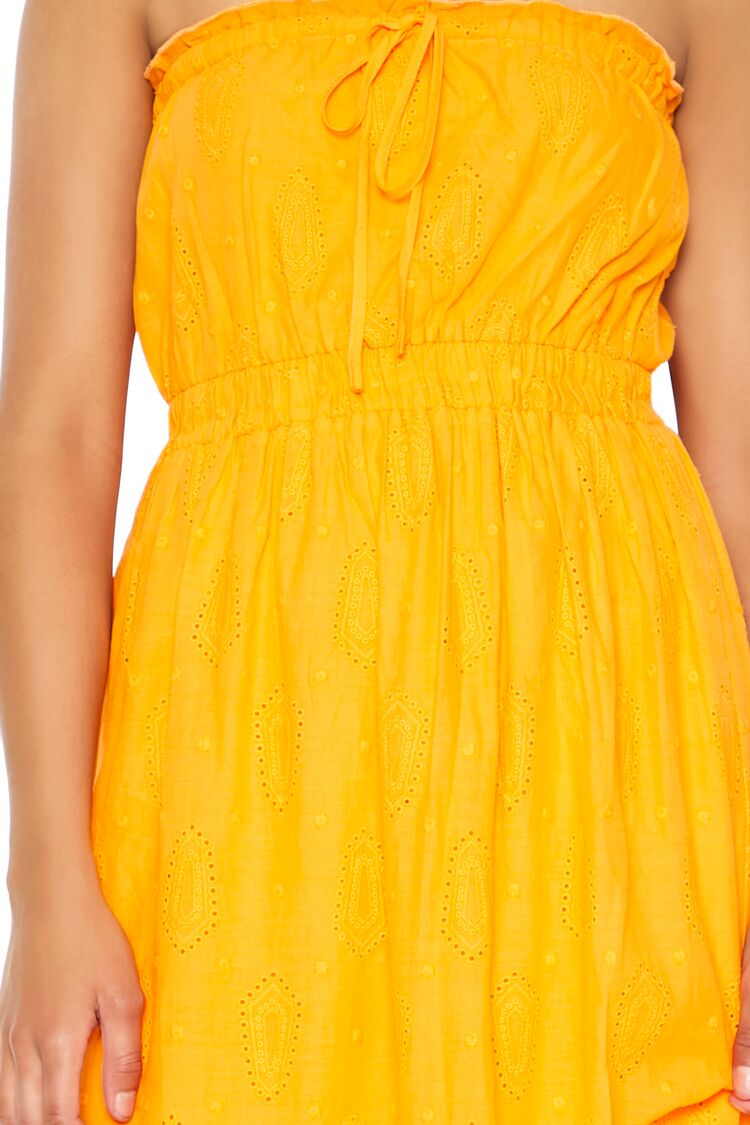Strapless Eyelet Bow Midi Dress