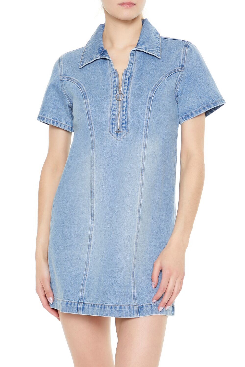 Denim Zip-Up Mini Shirt Dress