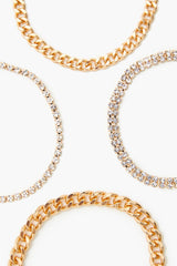 Rhinestone & Curb Chain Bracelet Set