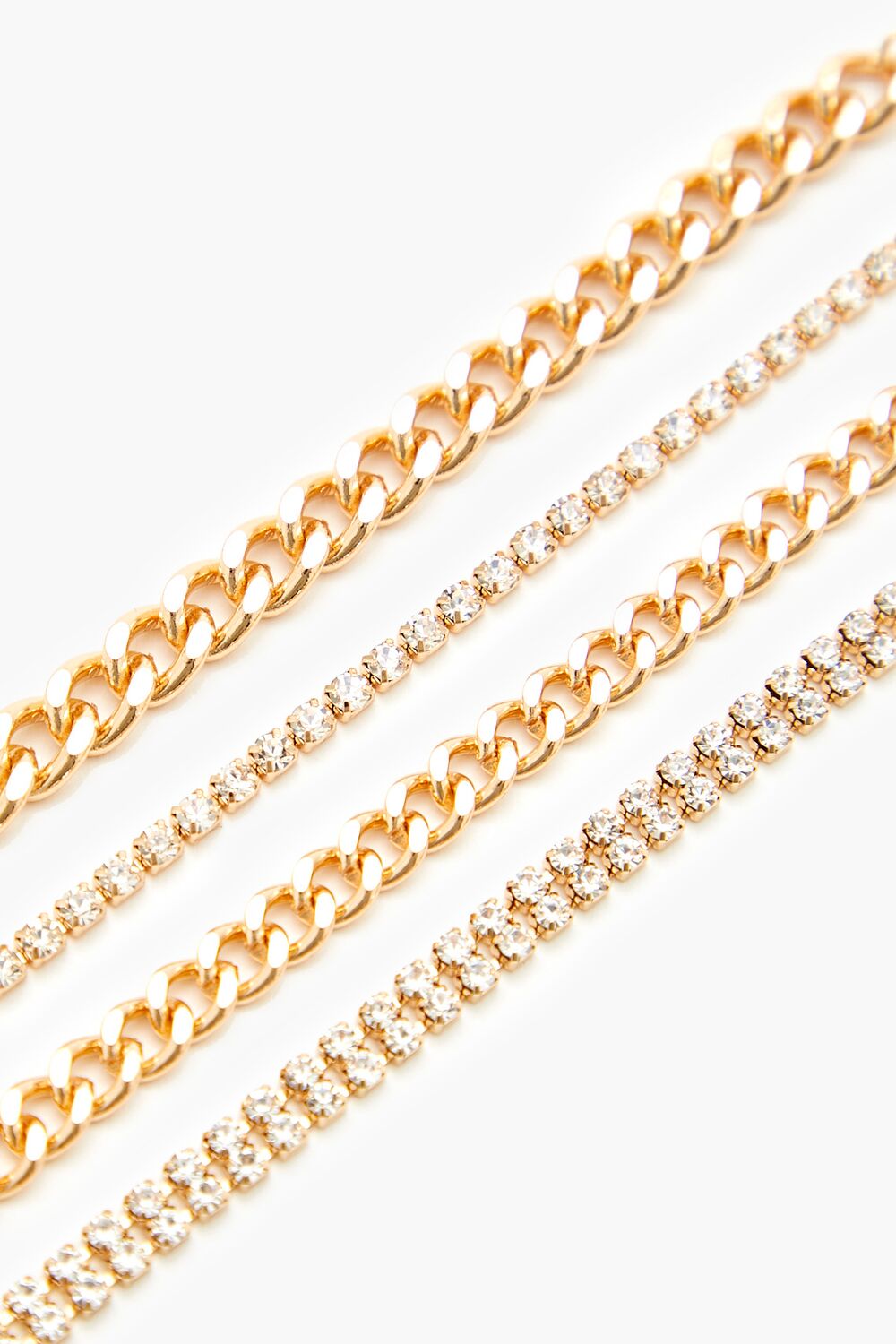 Rhinestone & Curb Chain Bracelet Set