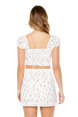 Floral Print Puff-Sleeve Crop Top