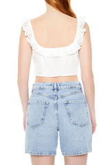 Eyelet Ruffle-Trim Crop Top