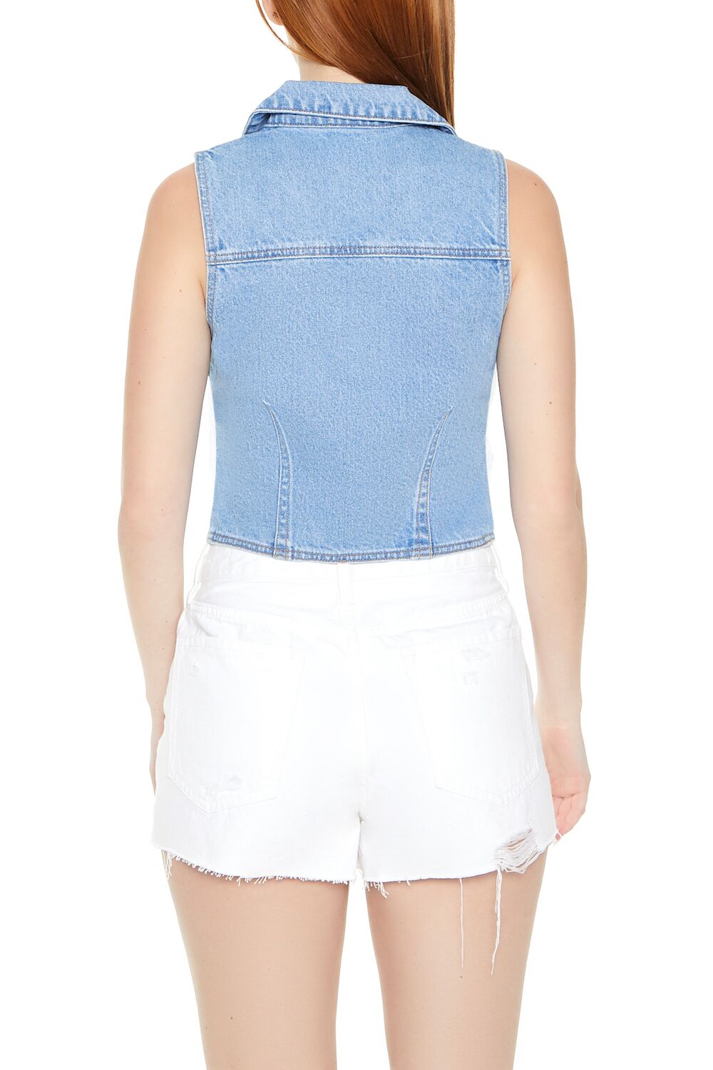Sleeveless Denim Zip-Up Crop Top
