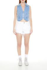 Sleeveless Denim Zip-Up Crop Top