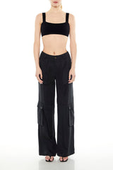 Twill Wide-Leg Cargo Pants