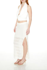 Pointelle Sweater-Knit Maxi Skirt