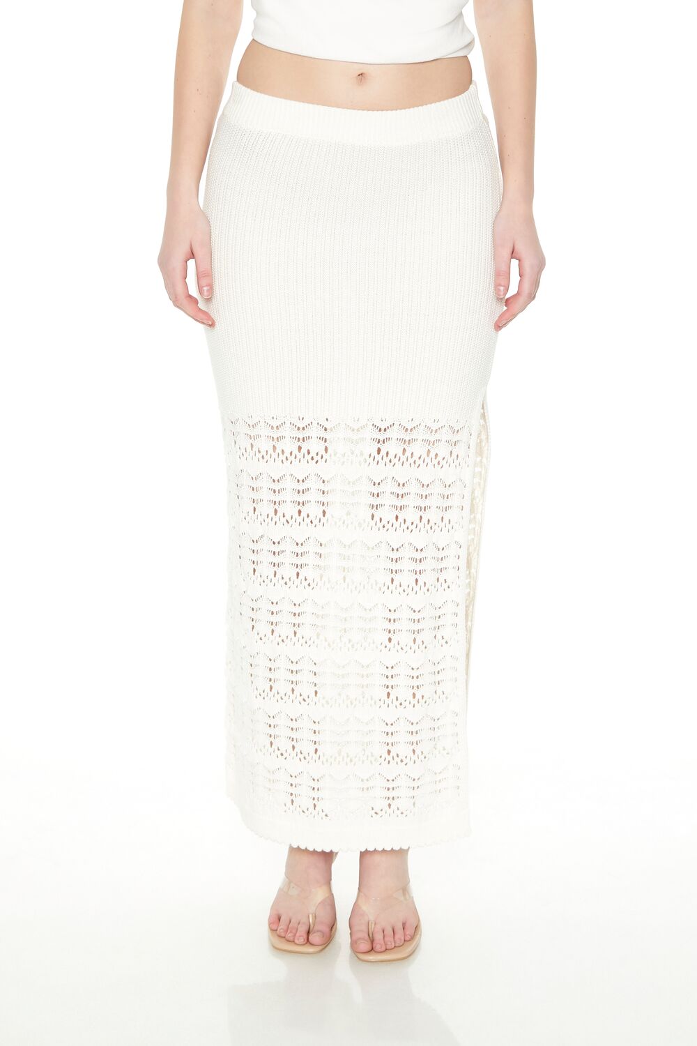 Pointelle Sweater-Knit Maxi Skirt