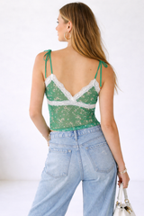 Lace-Trim Floral Tie-Strap Cami