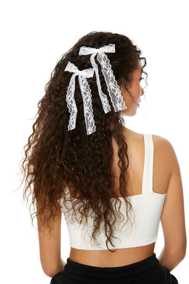 Lace Bow Gator Hair Clip Set