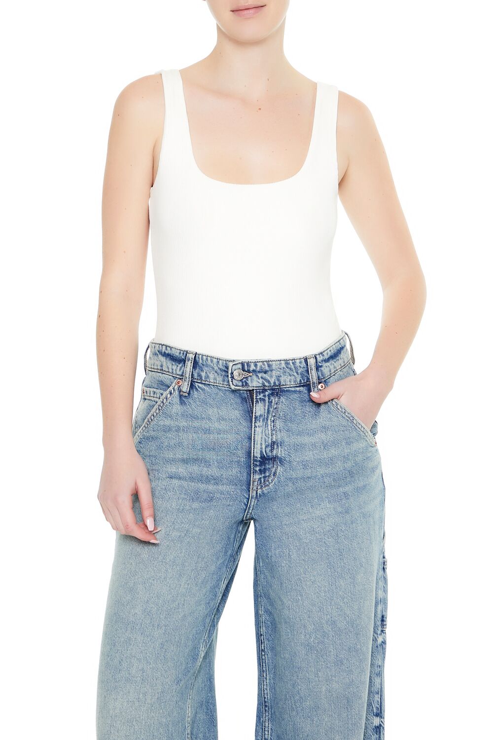 Textured V-Back Tank Bodysuit