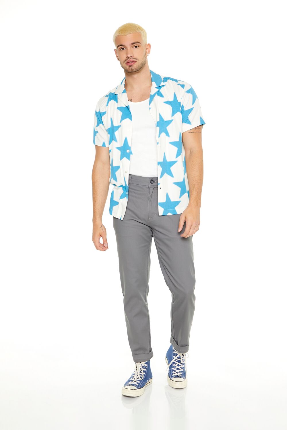 Star Print Button-Up Shirt