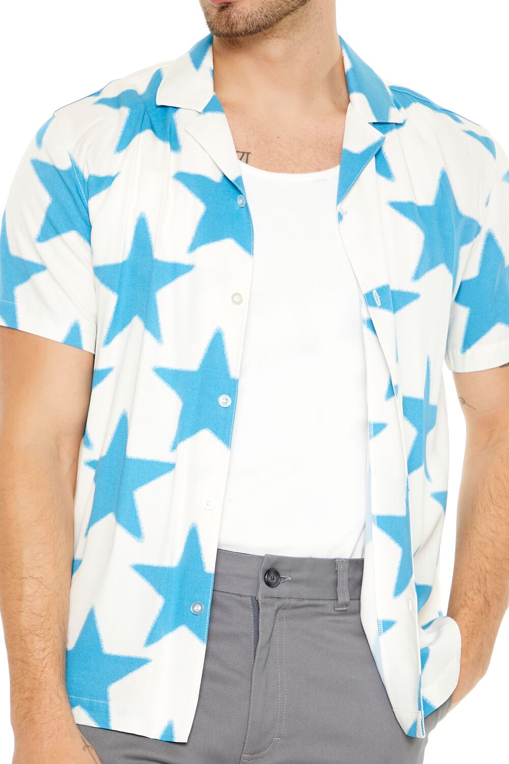 Star Print Button-Up Shirt