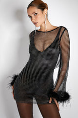 Feather-Trim Mini Chain Dress