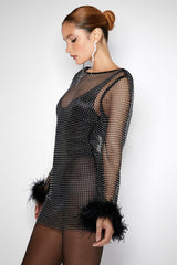 Feather-Trim Mini Chain Dress