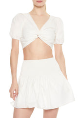 Puff-Sleeve Crop Top & Skirt Set