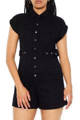 Belted Button-Front Romper