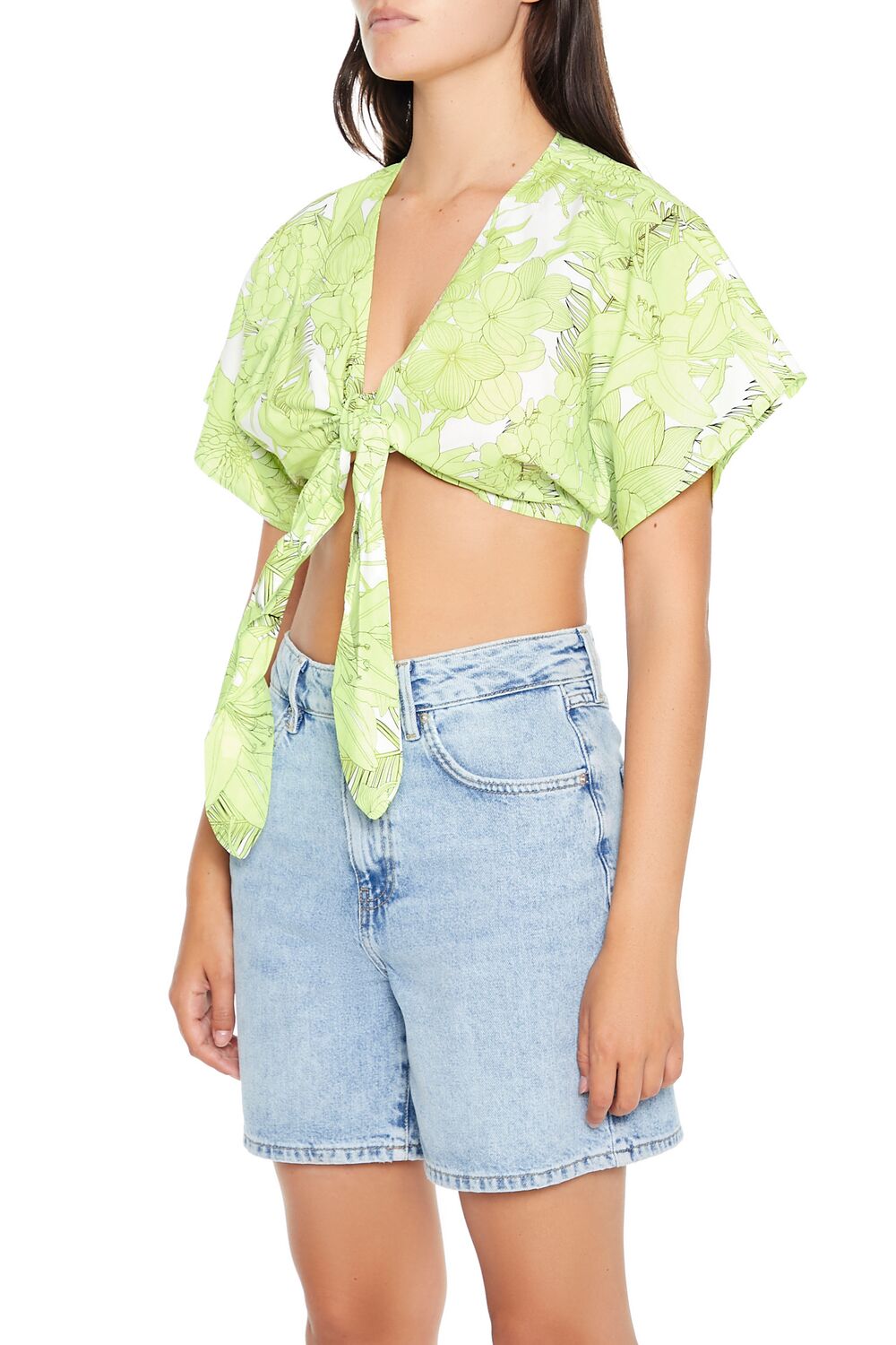 Floral Print Tie-Front Crop Top