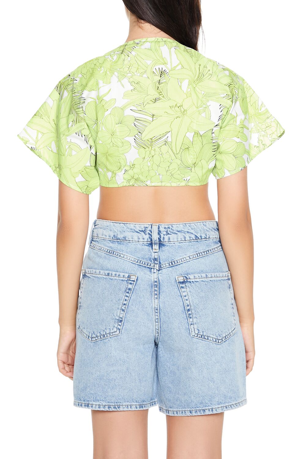 Floral Print Tie-Front Crop Top