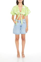 Floral Print Tie-Front Crop Top