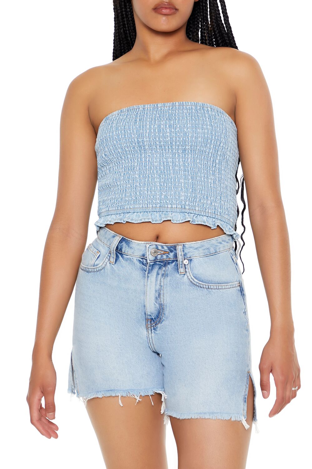 Cropped Chambray Tube Top