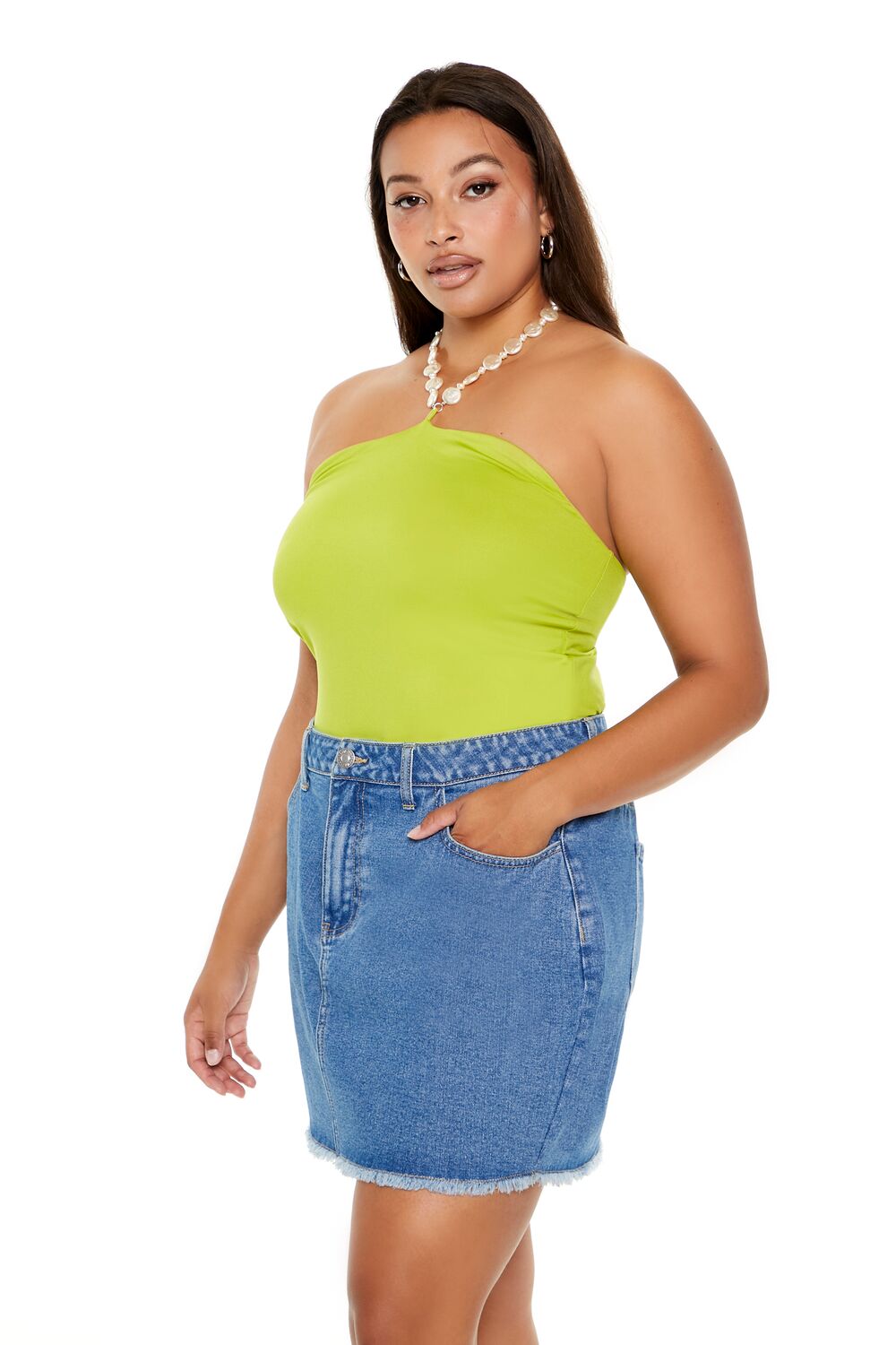 Plus Size Faux Pearl Halter Bodysuit
