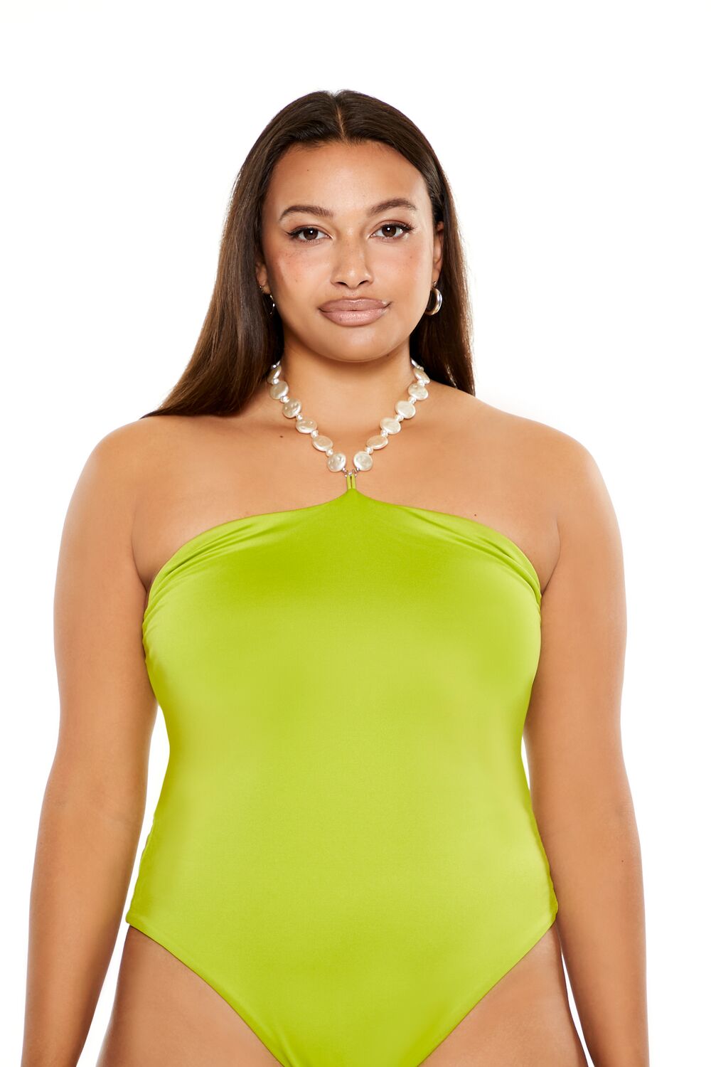 Plus Size Faux Pearl Halter Bodysuit