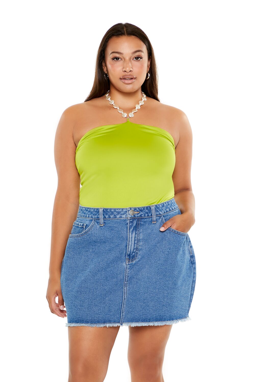 Plus Size Faux Pearl Halter Bodysuit