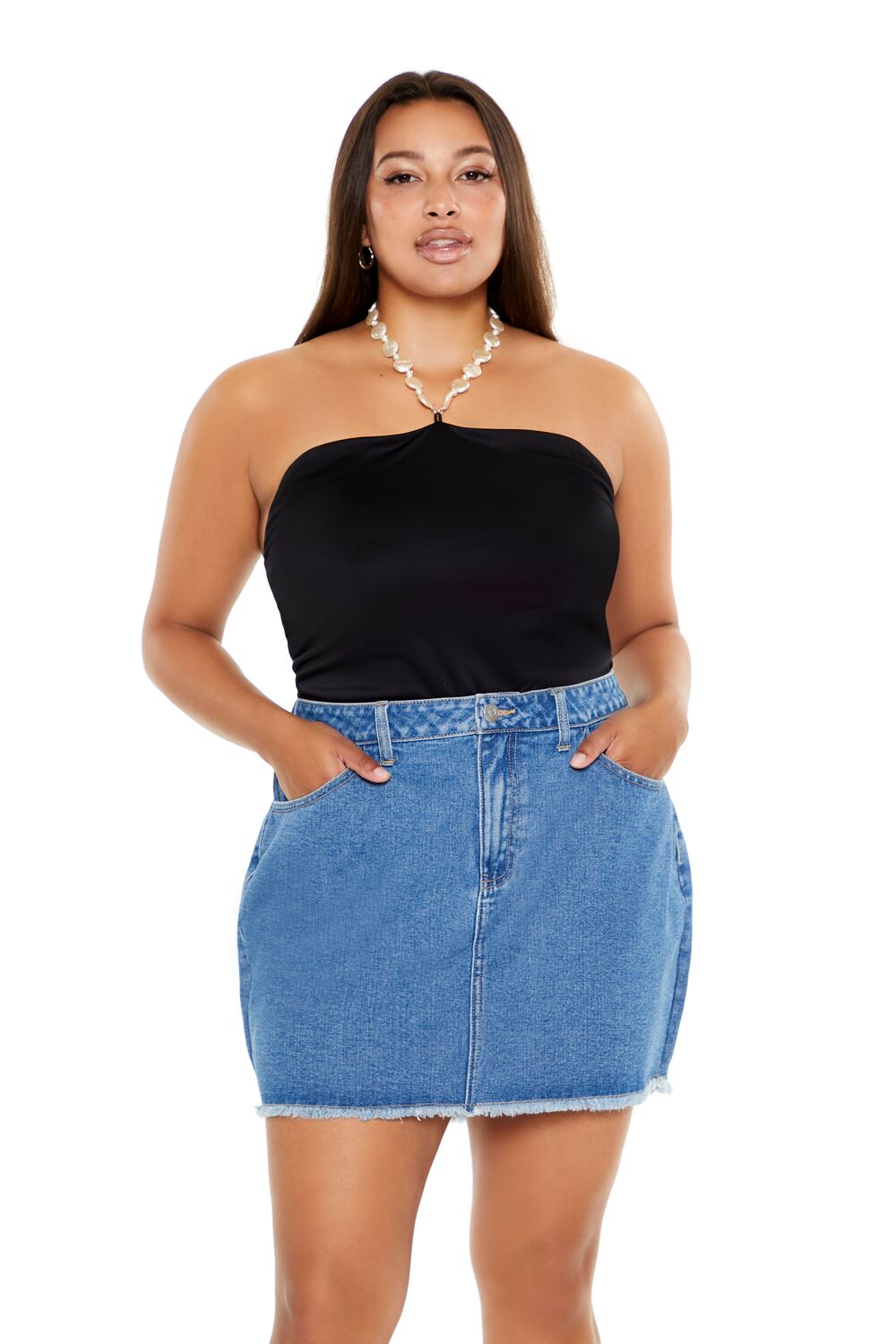 Plus Size Faux Pearl Halter Bodysuit