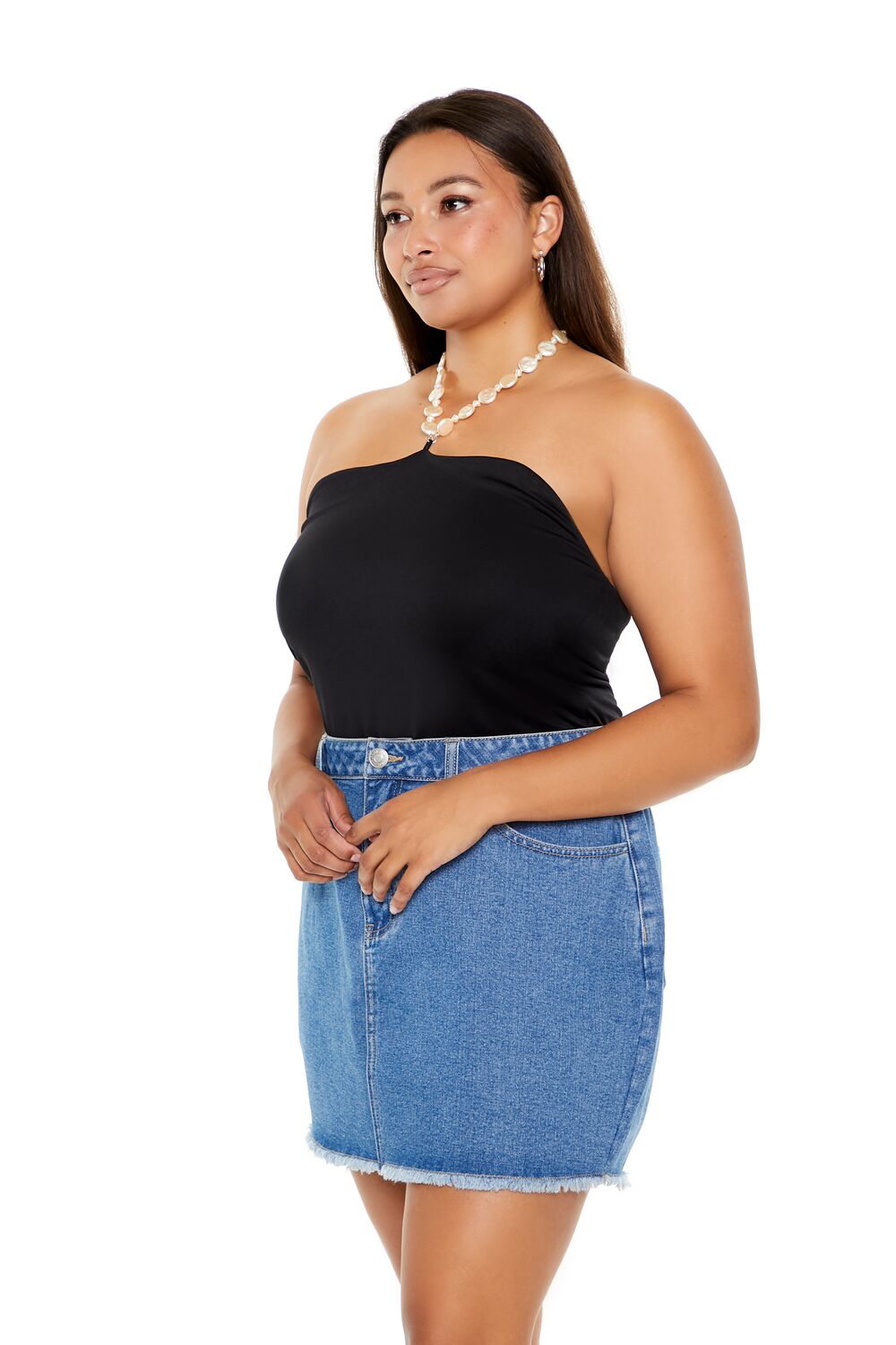 Plus Size Faux Pearl Halter Bodysuit