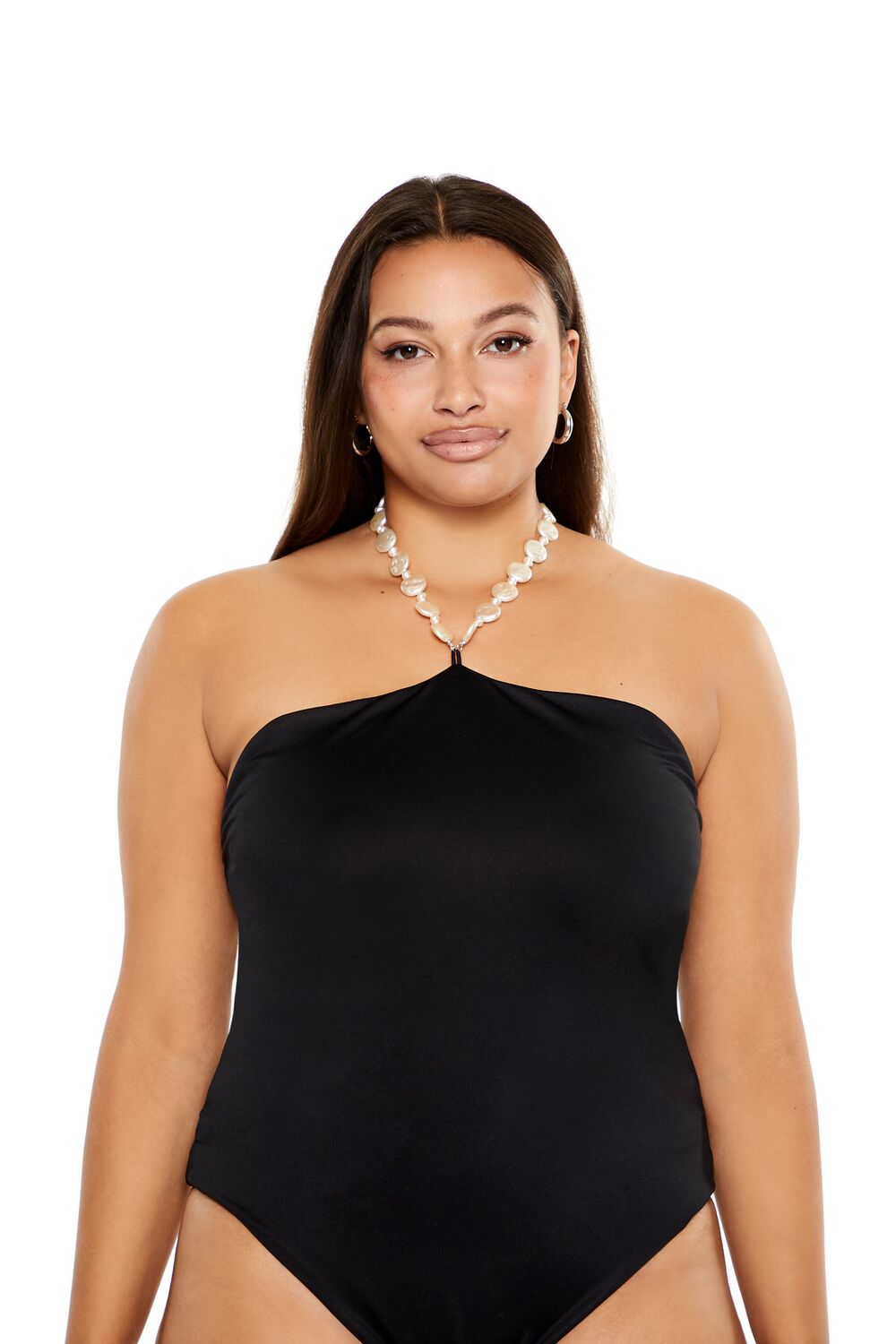 Plus Size Faux Pearl Halter Bodysuit