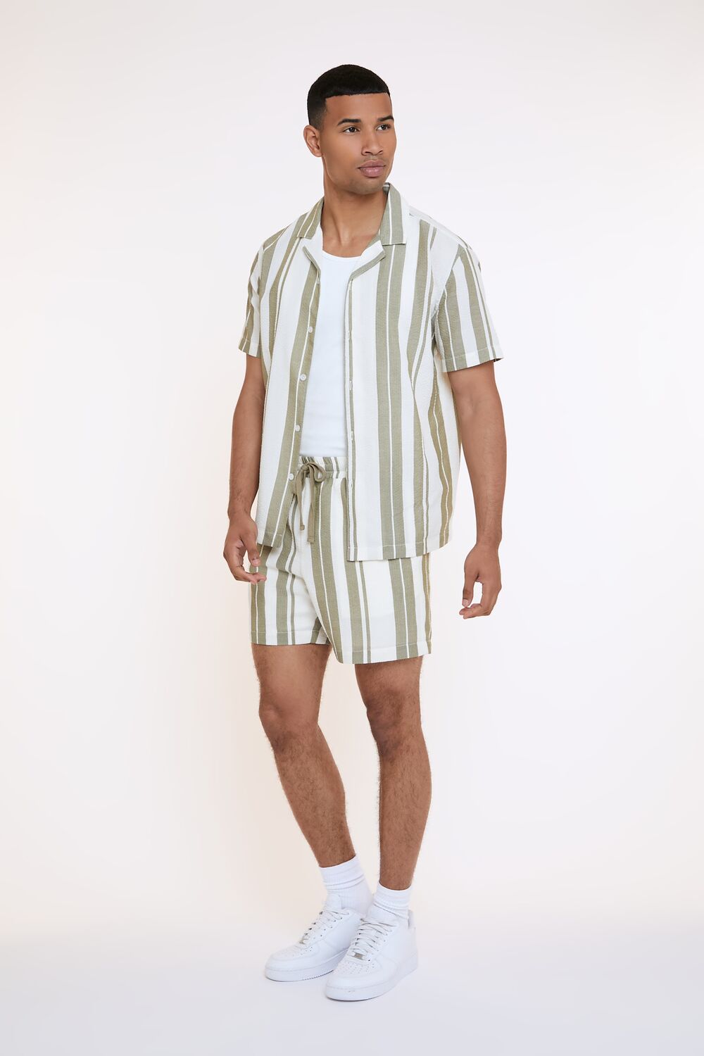 Textured Striped Drawstring Shorts