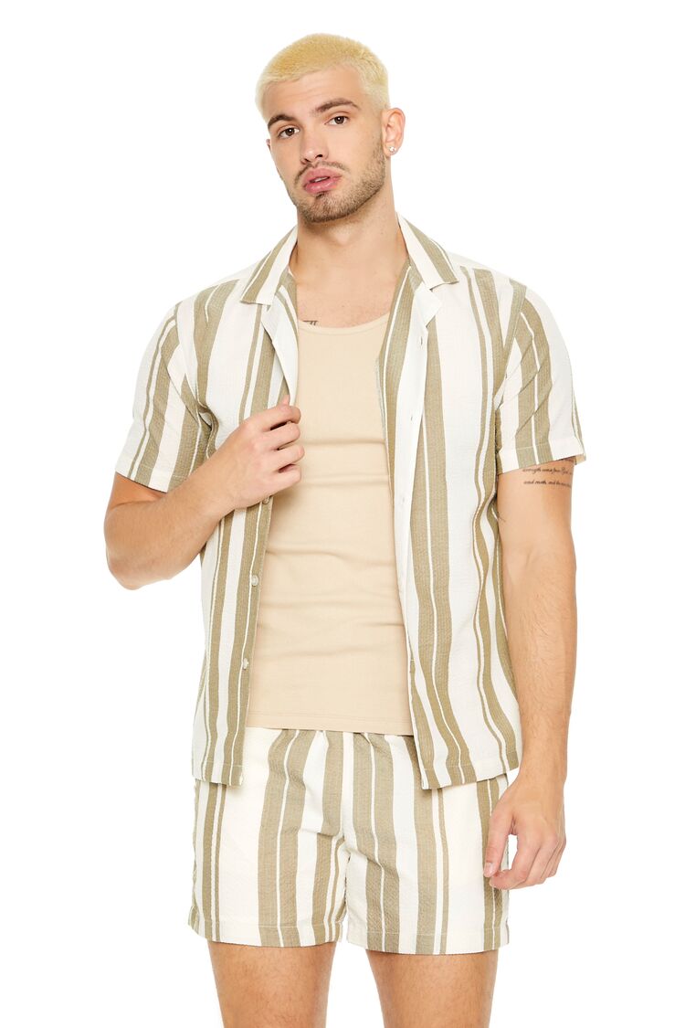 Textured Striped Drawstring Shorts