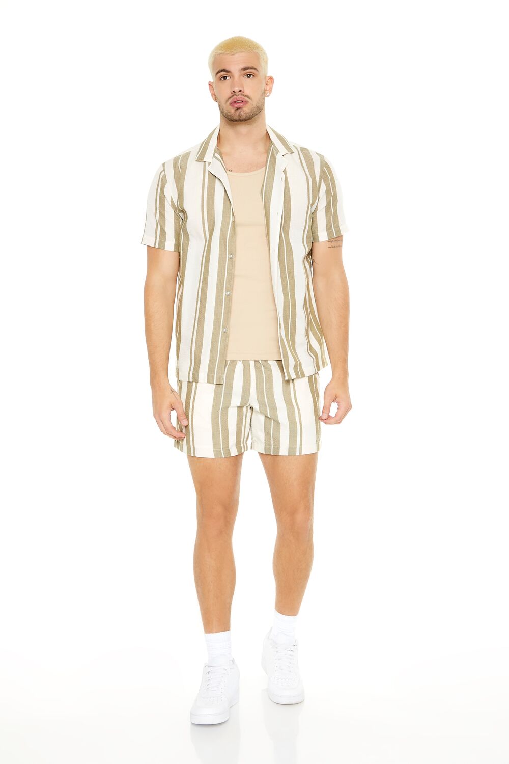 Textured Striped Drawstring Shorts