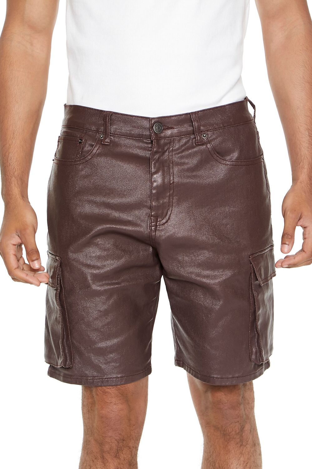 Coated Stretch-Denim Shorts