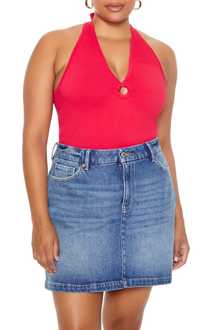 Plus Size Sweater-Knit Halter Top