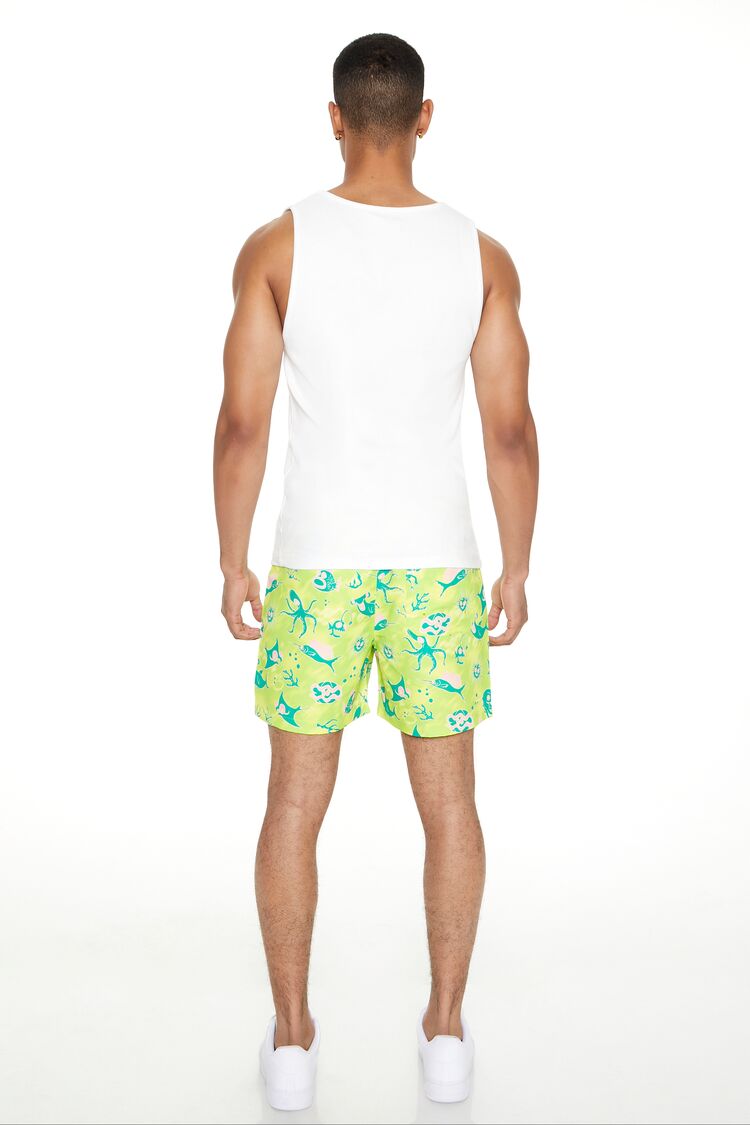 Sea Life Print Swim Trunks