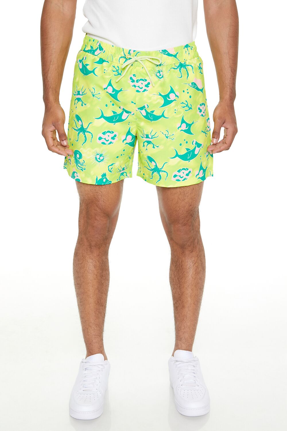 Sea Life Print Swim Trunks