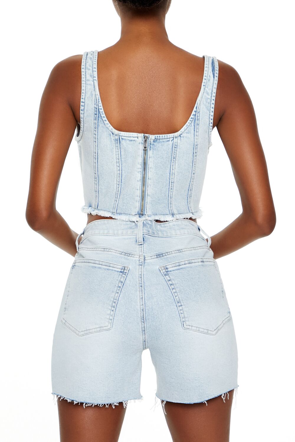 Frayed Denim Bustier Crop Top