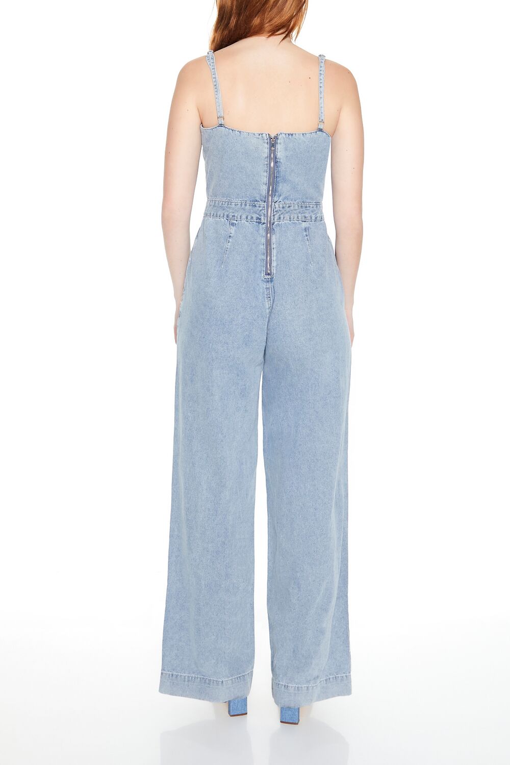 Denim Surplice Wide-Leg Jumpsuit