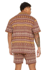 Geo Print Cuban-Collar Shirt