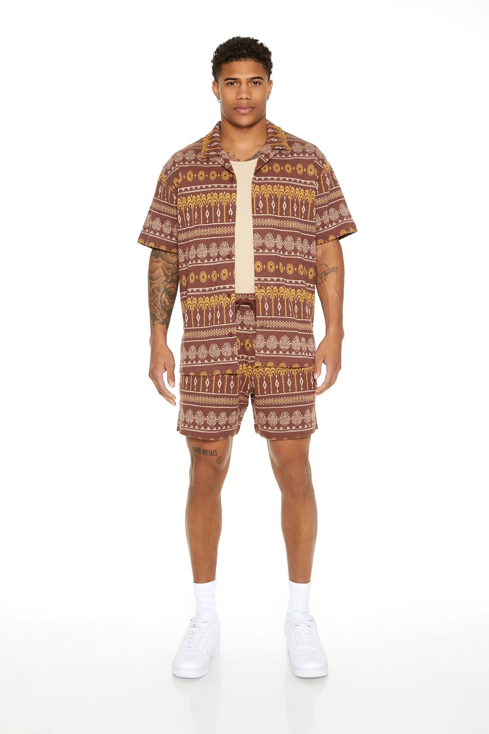 Geo Print Cuban-Collar Shirt