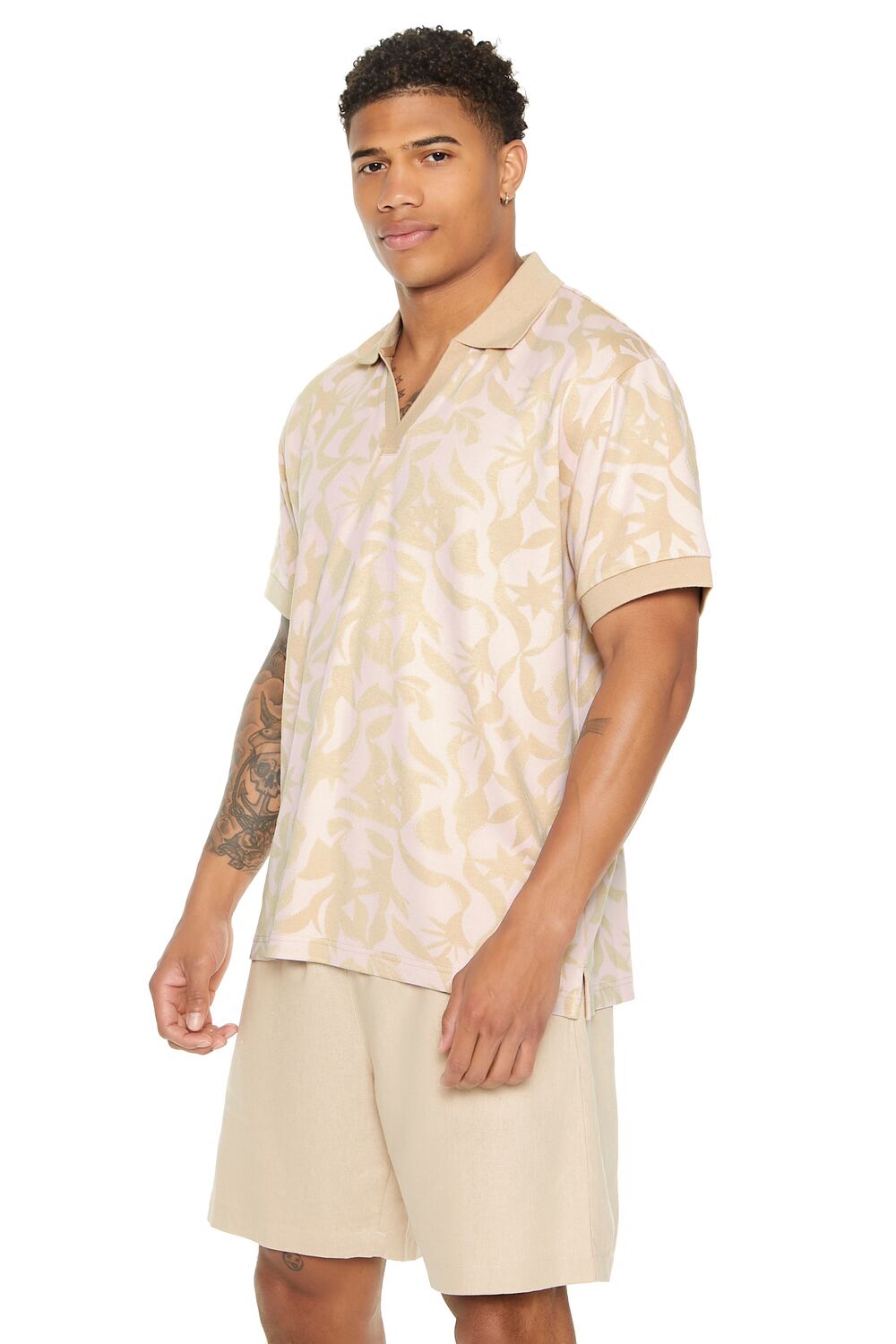 Sweater-Knit Geo Print Polo Shirt