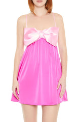 Colorblock Bow Mini Babydoll Dress