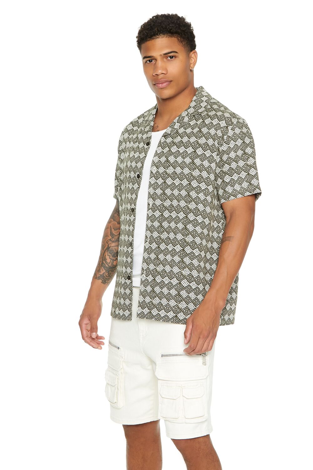 Geo Print Cuban-Collar Shirt
