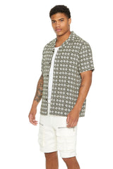 Geo Print Cuban-Collar Shirt