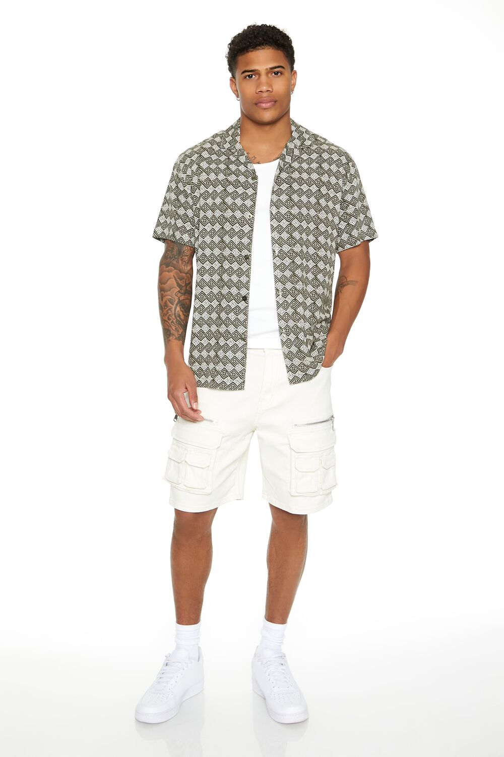 Geo Print Cuban-Collar Shirt